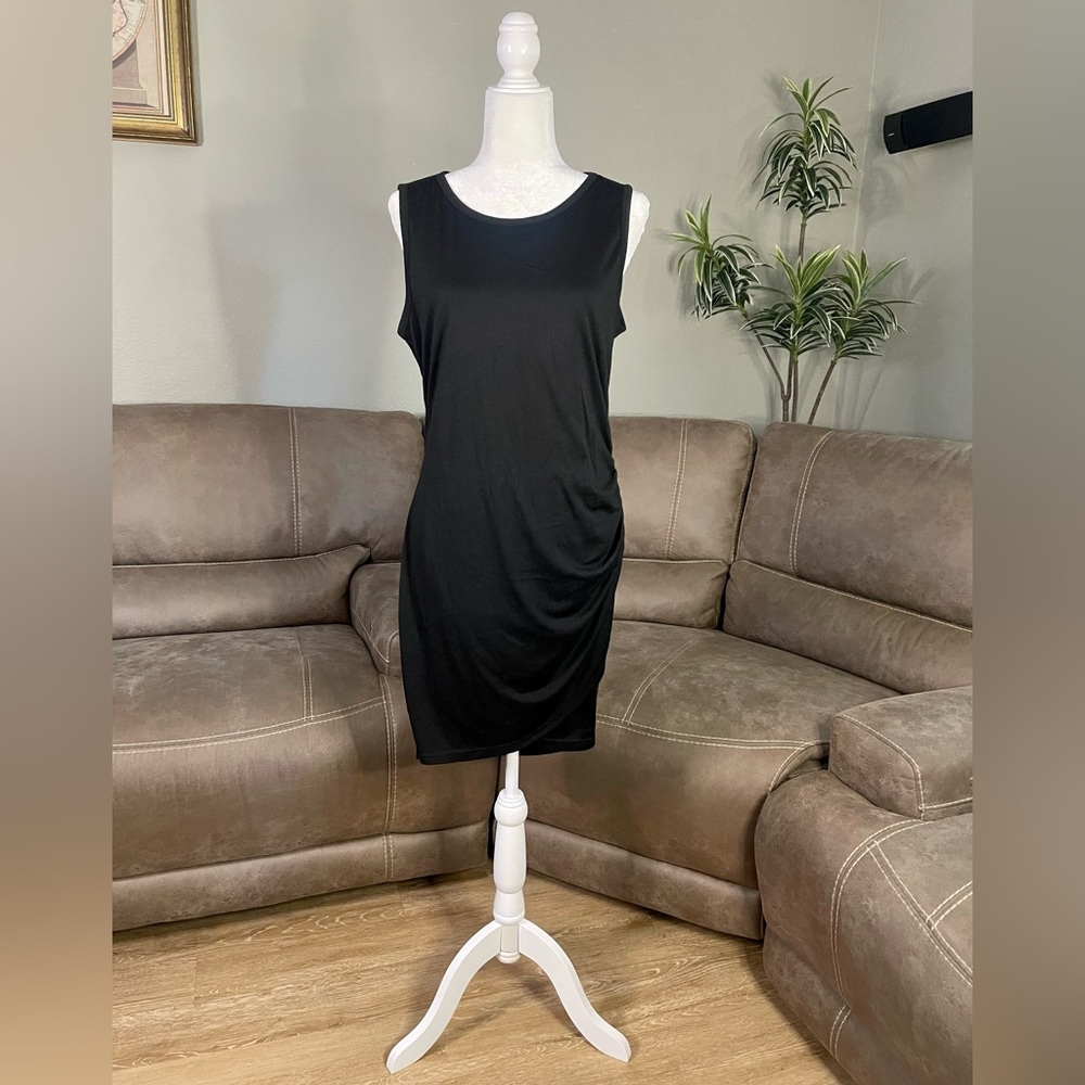 BTFBM Sleeveless Black Wrap Bodycon Dress Sz L Spring Summer Beach Party Vacay - Picture 2 of 11